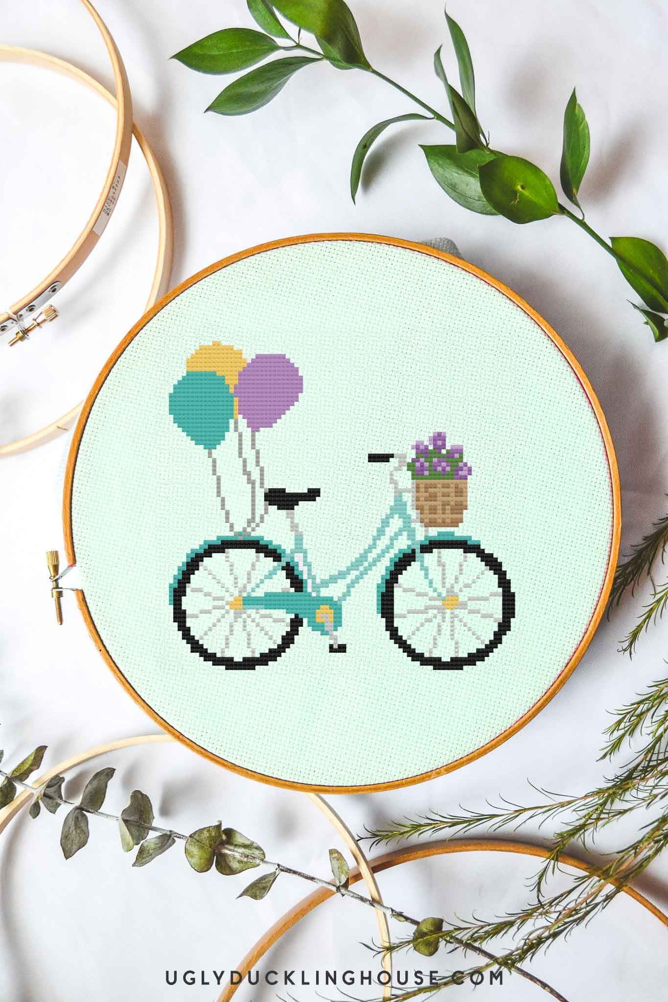 Balloons On A Bike Free Cross Stitch Pattern Ugly Duckling House