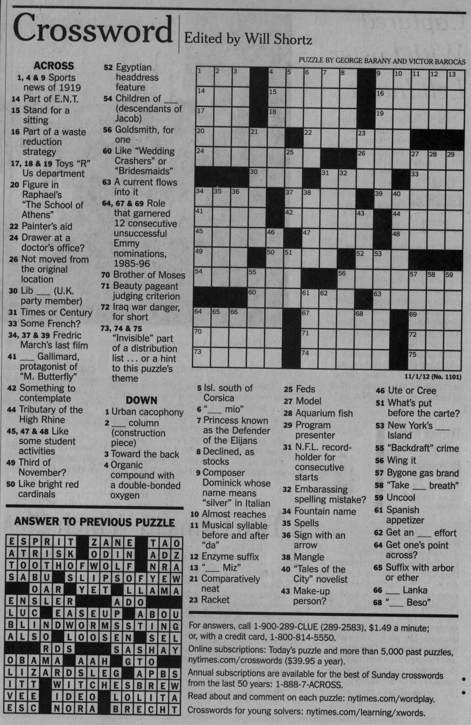 New York Times Sunday Crossword Puzzle Printable Free