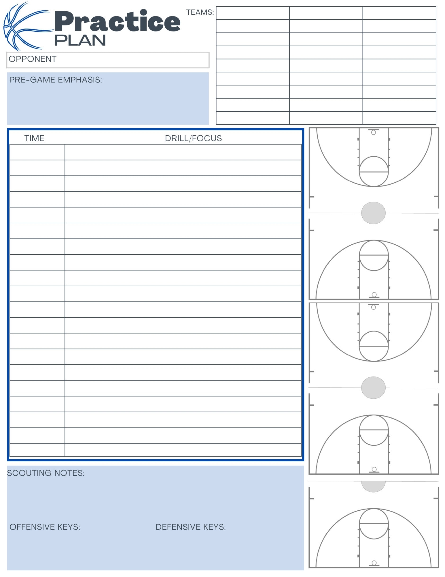 Basketball Practice Plan Templates 3 Digital Download Blue Etsy