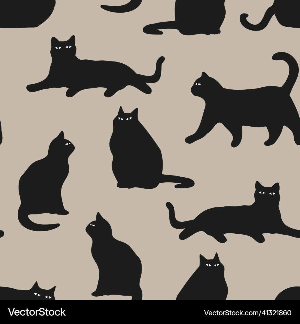 Beige And Black Cats Background Pattern Print Vector Image