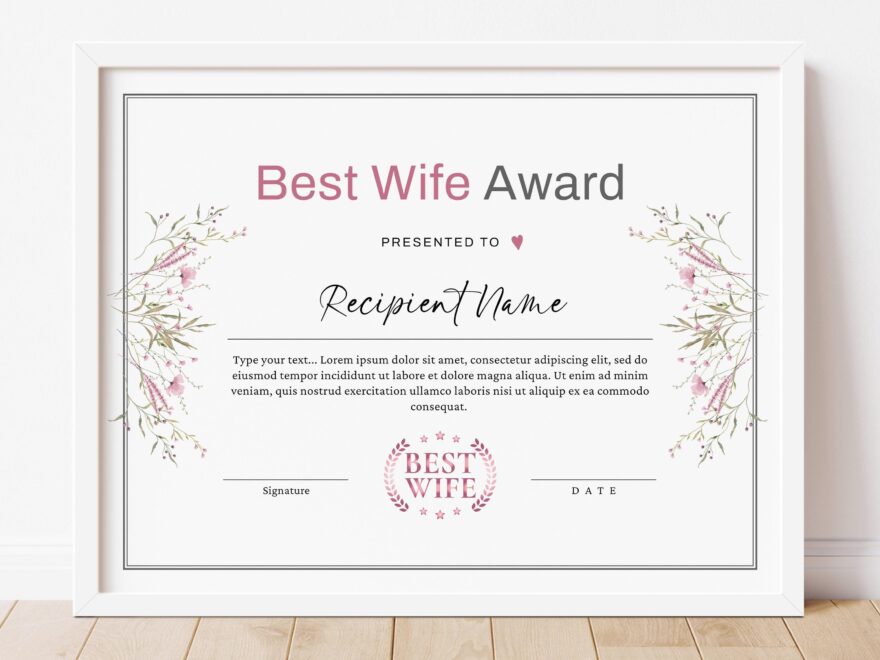 Best Wife Certificate Award Template Editable Printable Best Wife Gift World s Best Award Elegant Birthday Gift For Spouse Download 078 Etsy