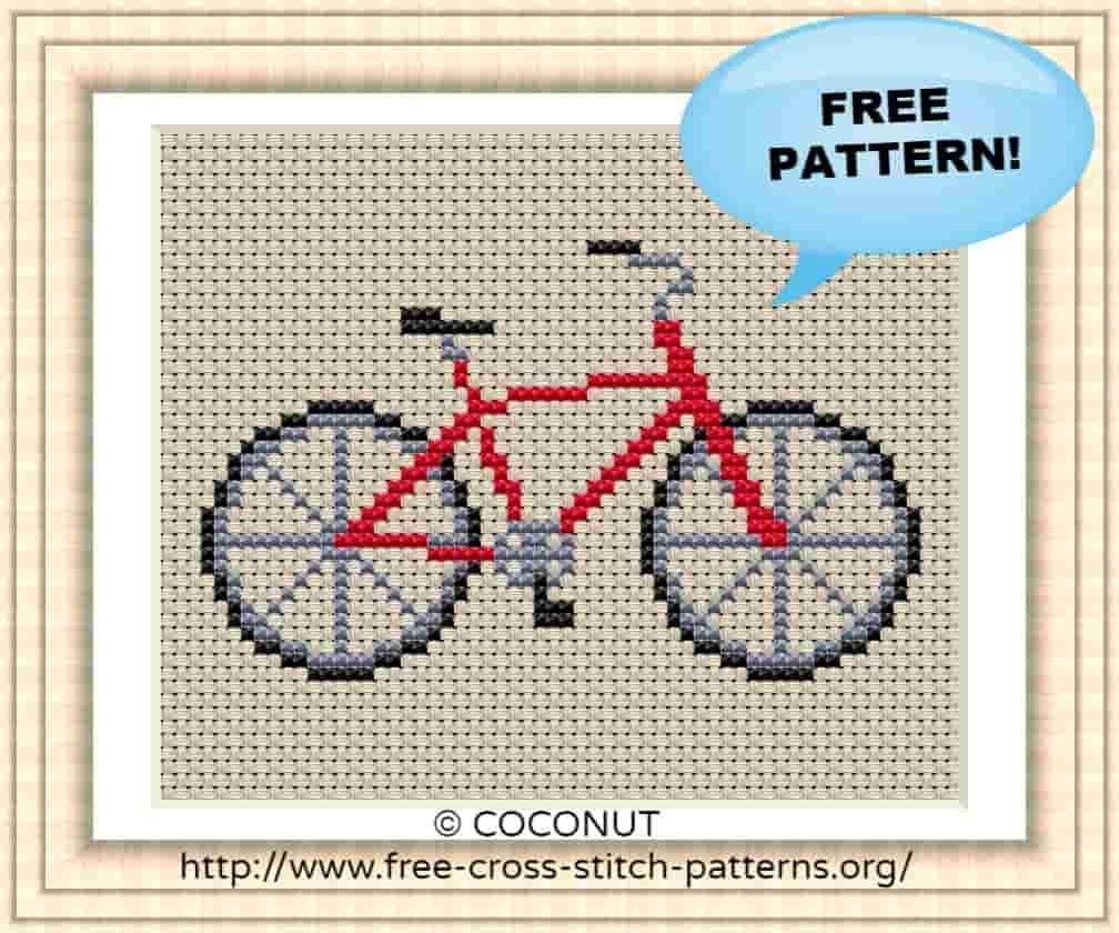 BICYCLE FREE AND EASY PRINTABLE CROSS STITCH PATTERN Free Cross Stitch Pattern