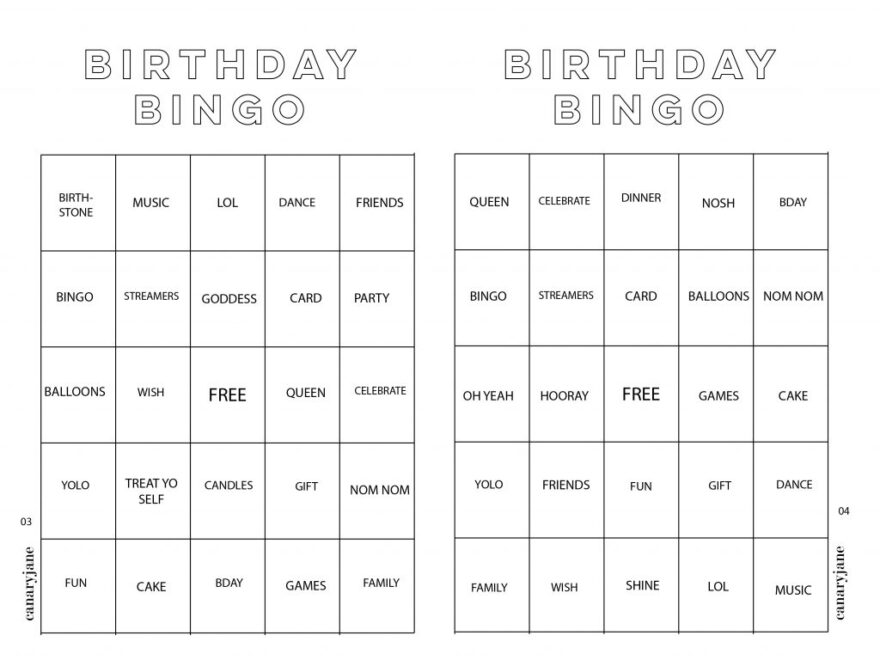 Birthday Bingo Free Printable Canary Jane