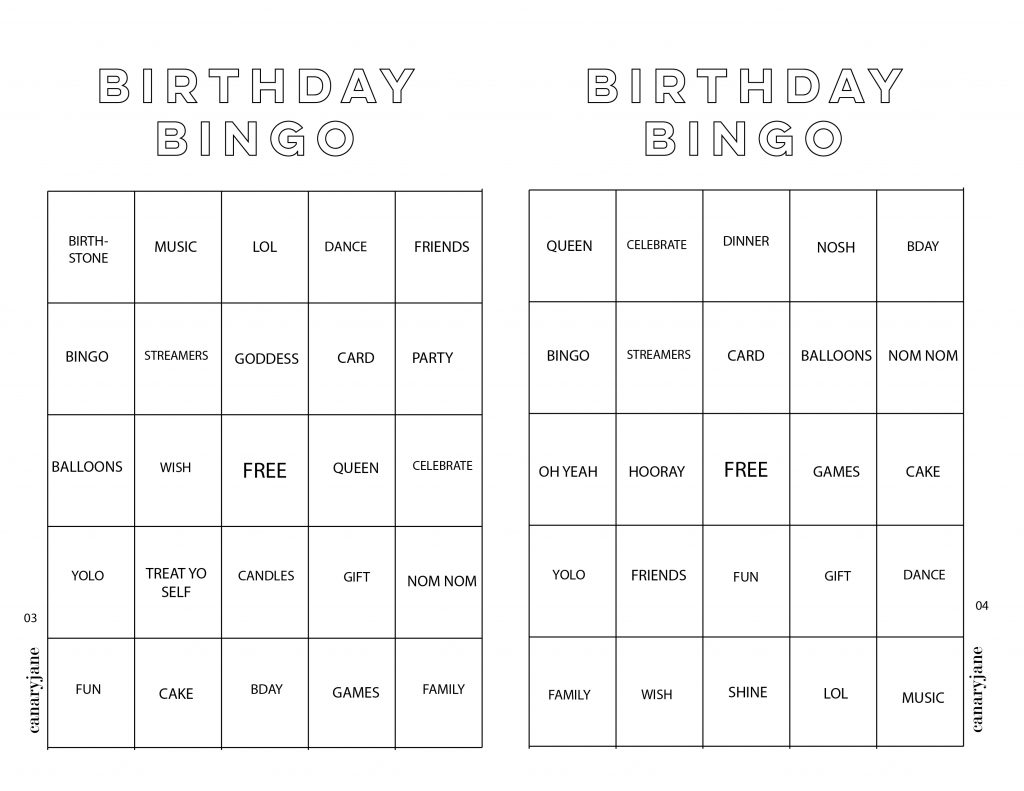 Birthday Bingo Free Printable Canary Jane