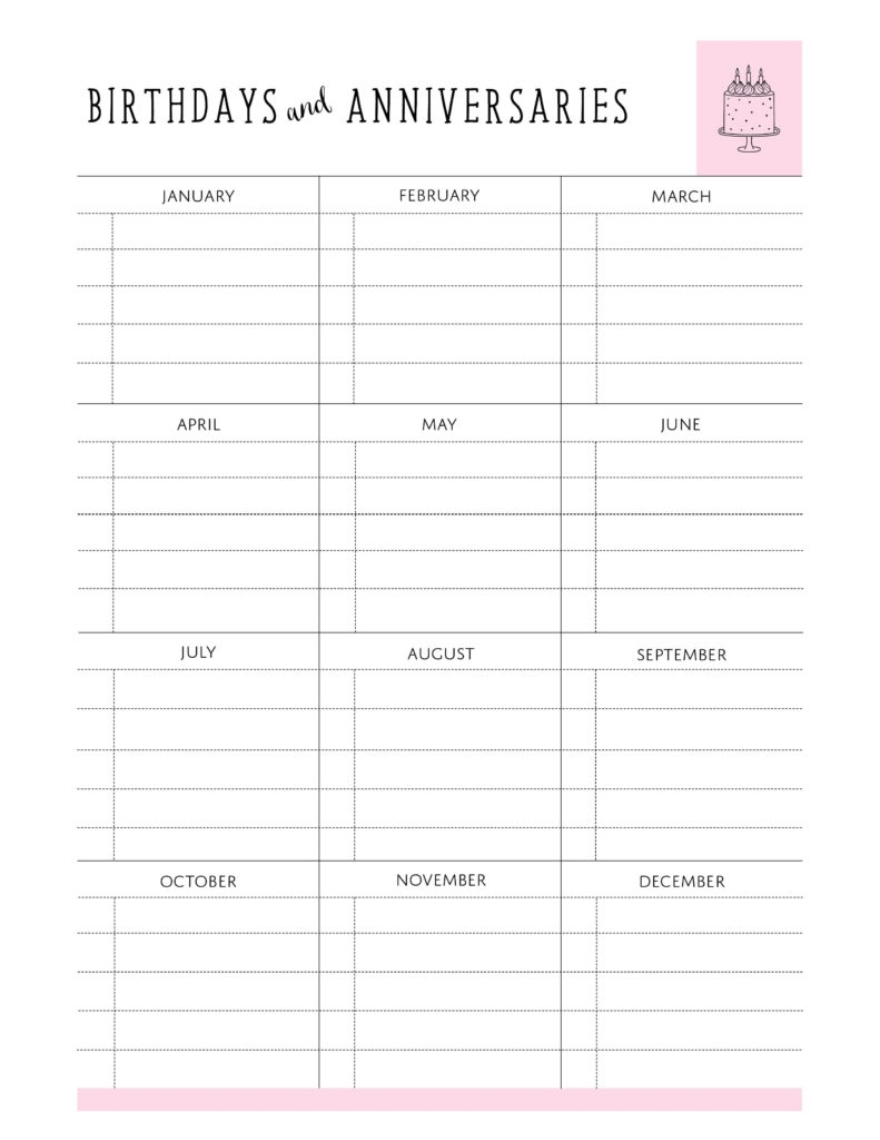 Birthdays And Anniversaries Planner