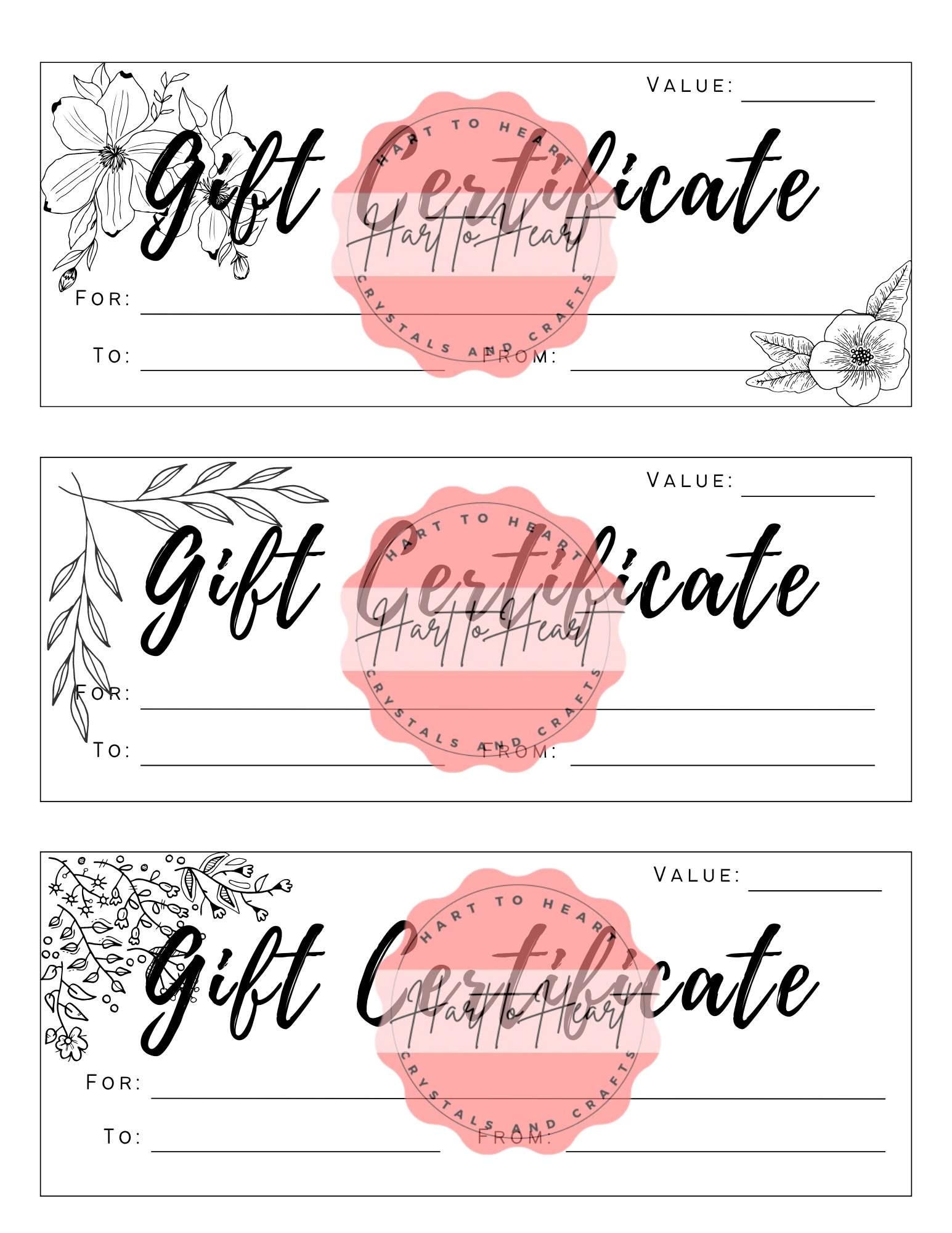 Blank Gift Certificates Simple Flower Lines Etsy
