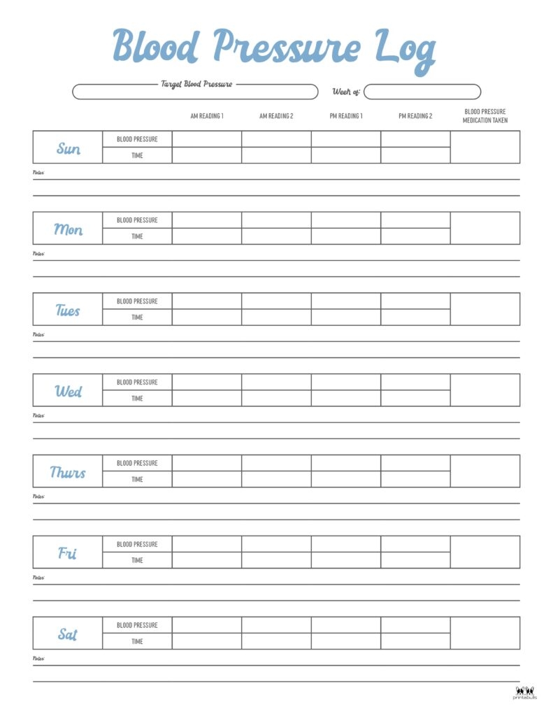 Calendar Weight Blood Pressure Printable Calendar