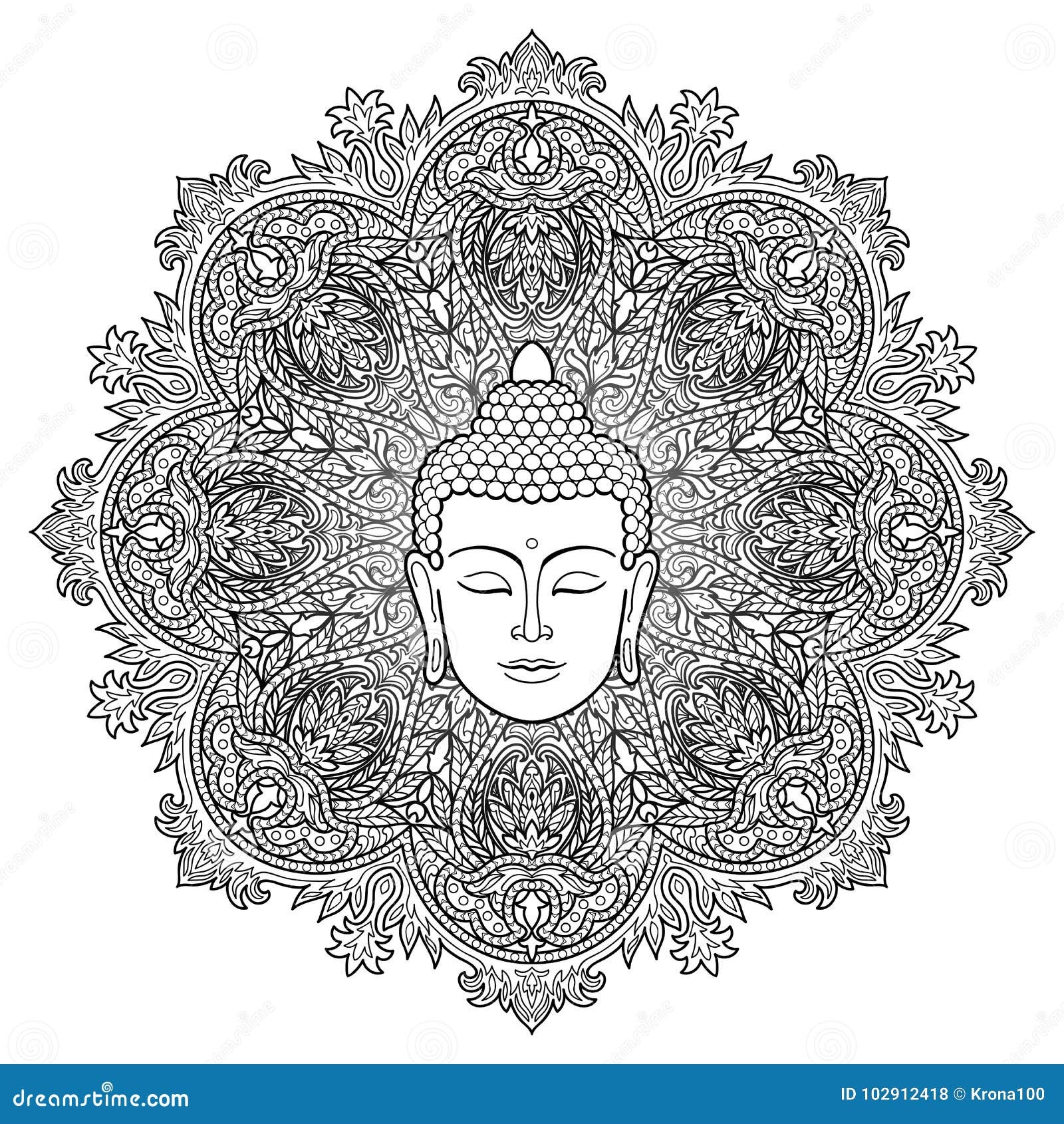 Buddha Mandala Coloring Page Stock Vector Illustration Of Meditating Buddhism 102912418