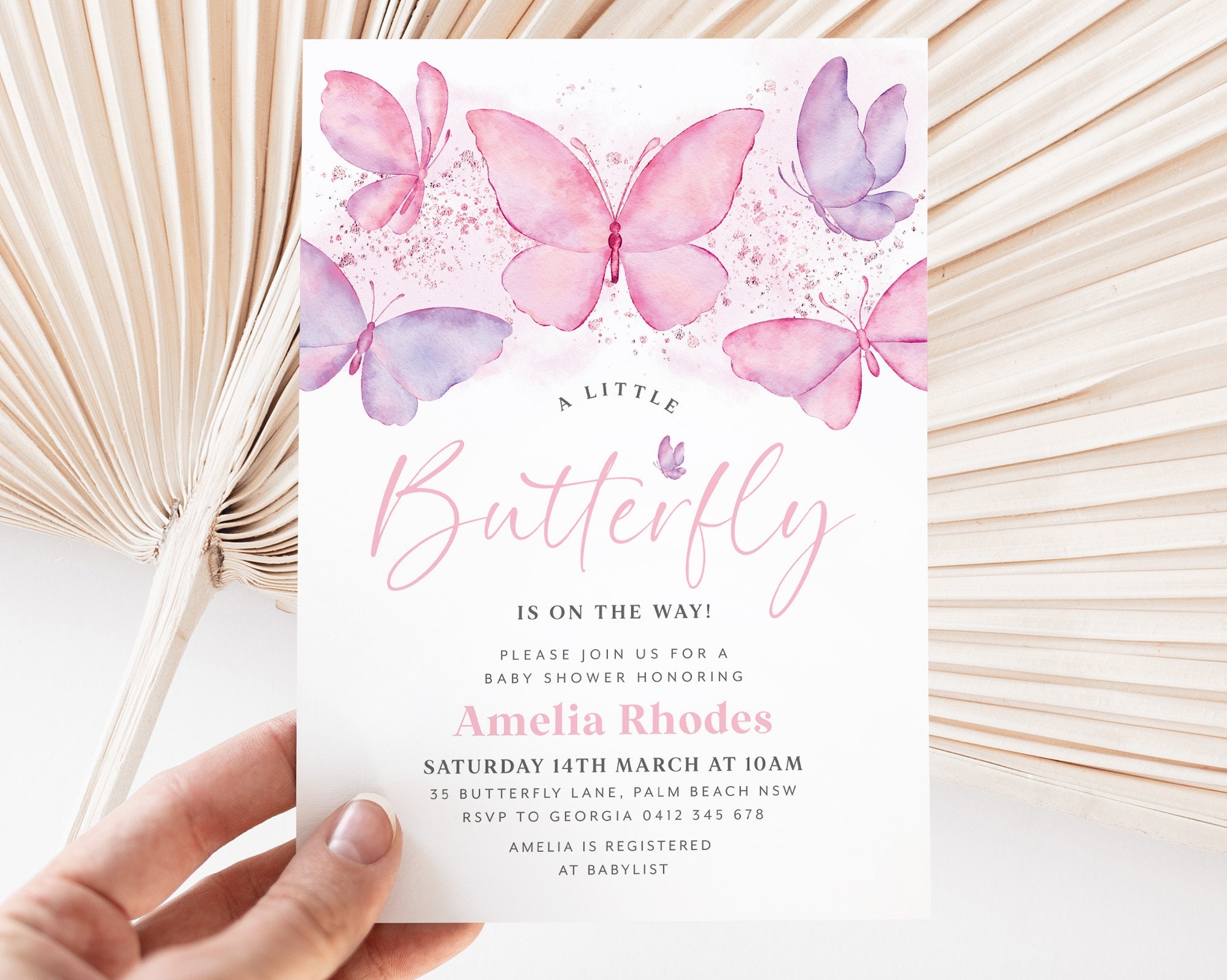 Butterfly Baby Shower Invitation Pink Butterfly Invitation Template Butterfly Baby Shower Invitation Girl Baby Shower Invite Template Etsy
