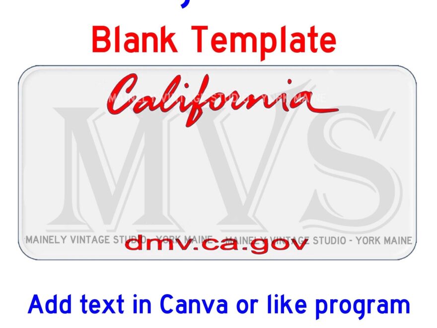 California CA License Vanity Plate Blank Template Digital Printable Download Sublimation Etsy