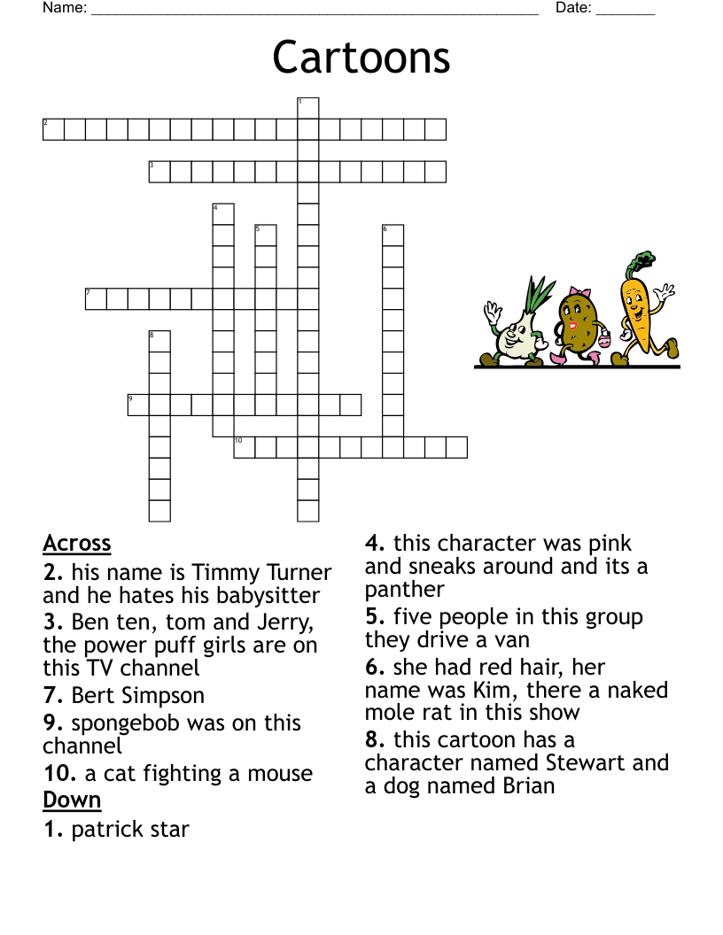 Cartoon Characters Crossword WordMint