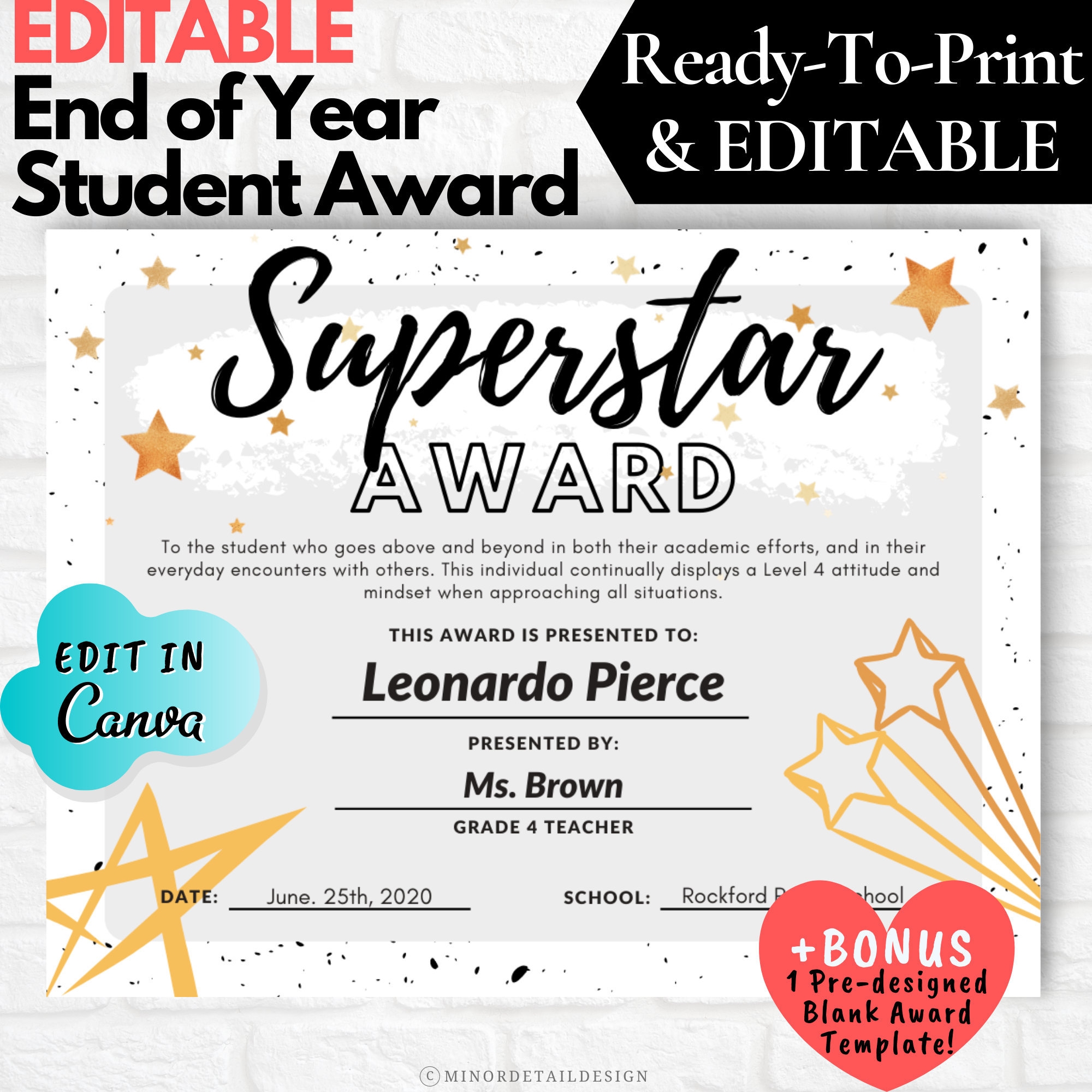 Certificate For Students End Of The Year Awards Awards For Students Printable Certificates For School Digital Class Awards Etsy