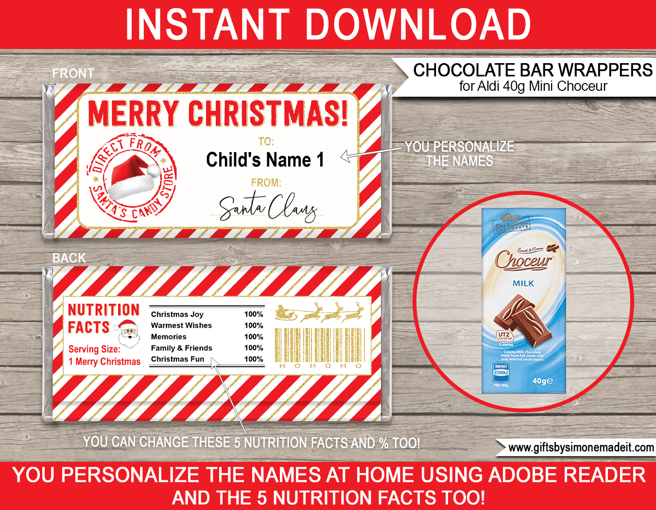 Chocolate Bar Wrapper From Santa Template Printable Aldi Choceur Label