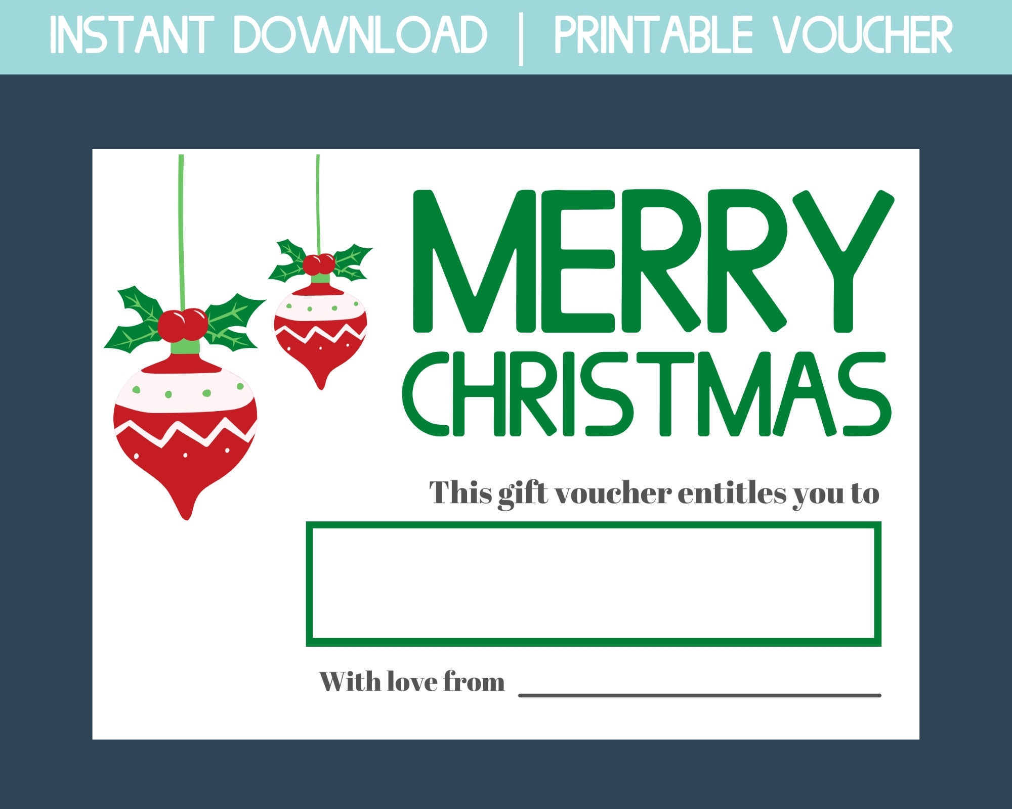 Christmas Gift Certificate Printable Printable Gift Card Blank Gift Certificate Gift Coupon Template Printable Gift Voucher Certificate Etsy