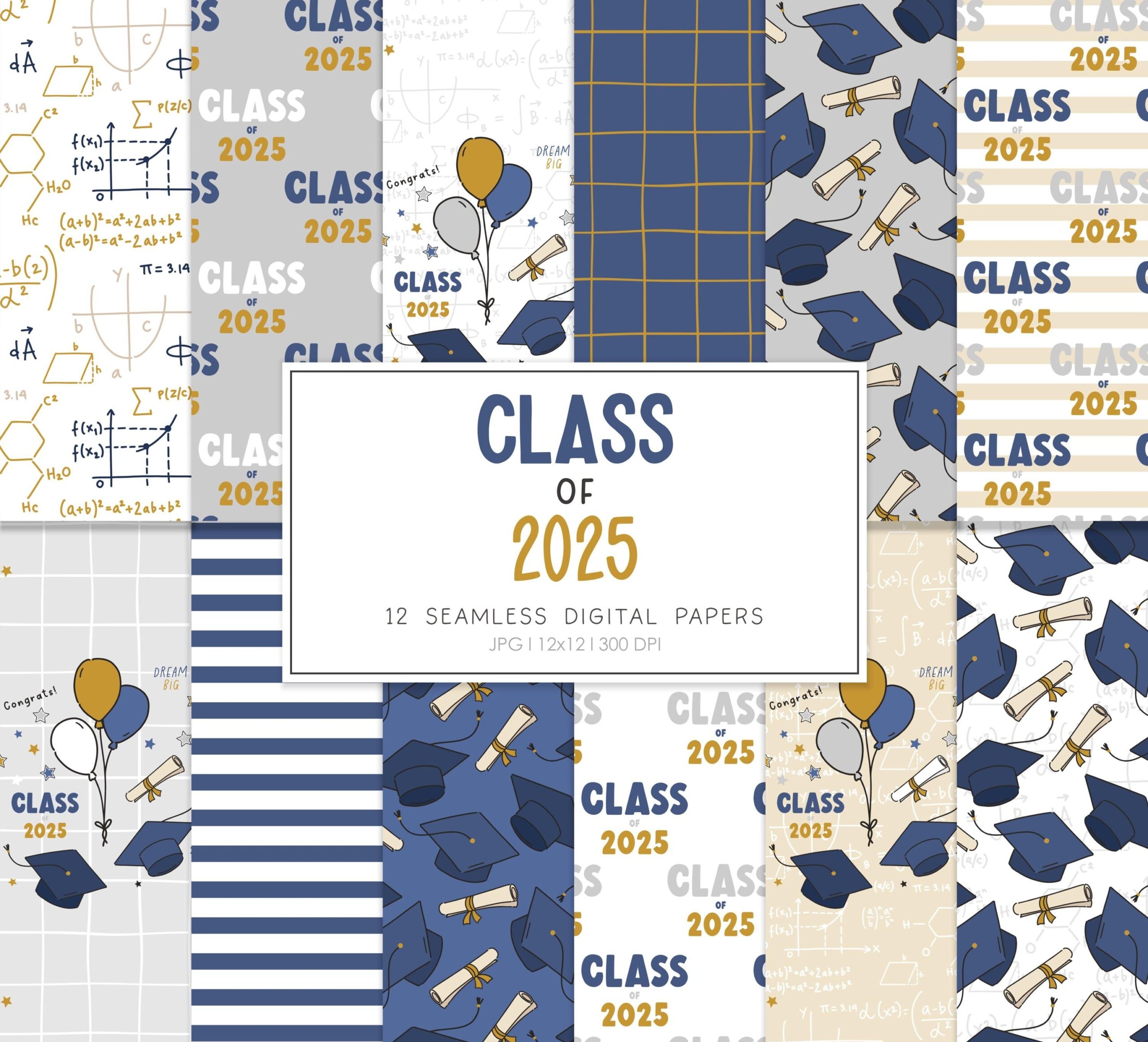 CLASS Of 2025 Graduation Doodle Balloons Grad Cap Diploma Seamless Repeat Pattern Backgrounds Printable Digital Paper Etsy