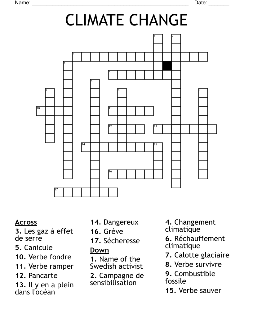 Global Warming Crossword Puzzle Printable