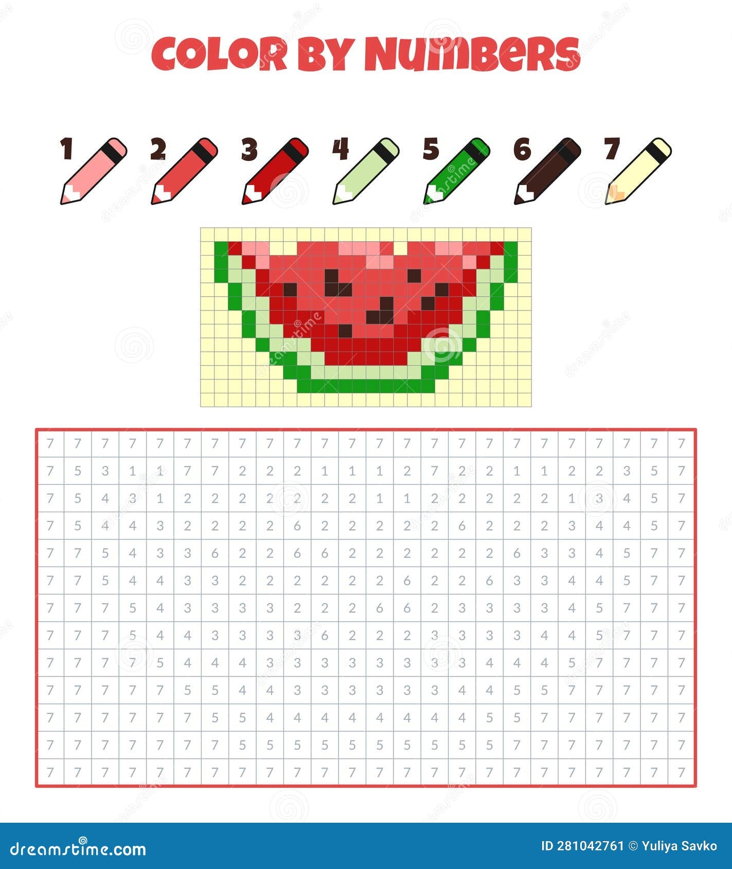 Color By Numbers Coloring Book For Kids Pixel Art Stock Vector Illustration Of Grid Vector 281042761