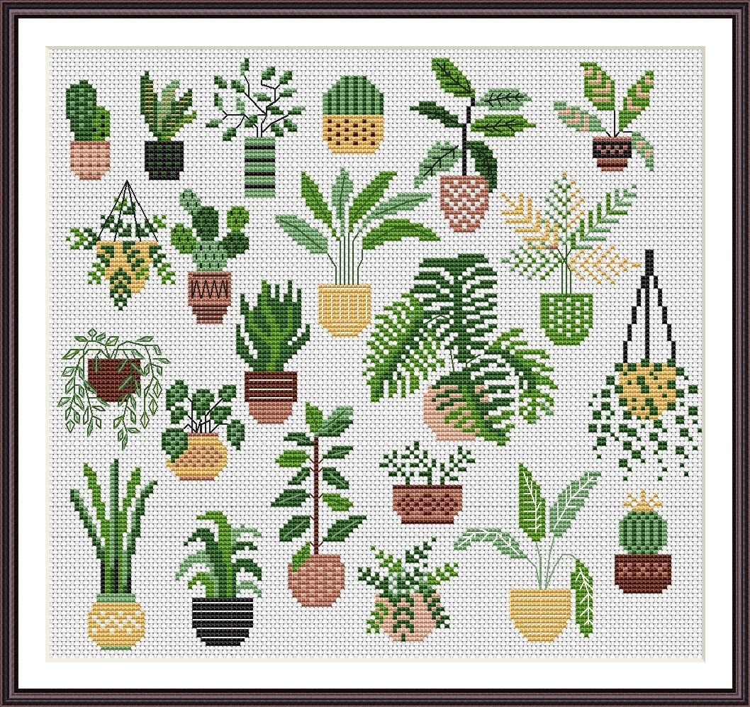 Cross Stitch Pattern Plants Set 21 Home Garden Modern Cross Stitch Sampler Plants Digital PDF File 210