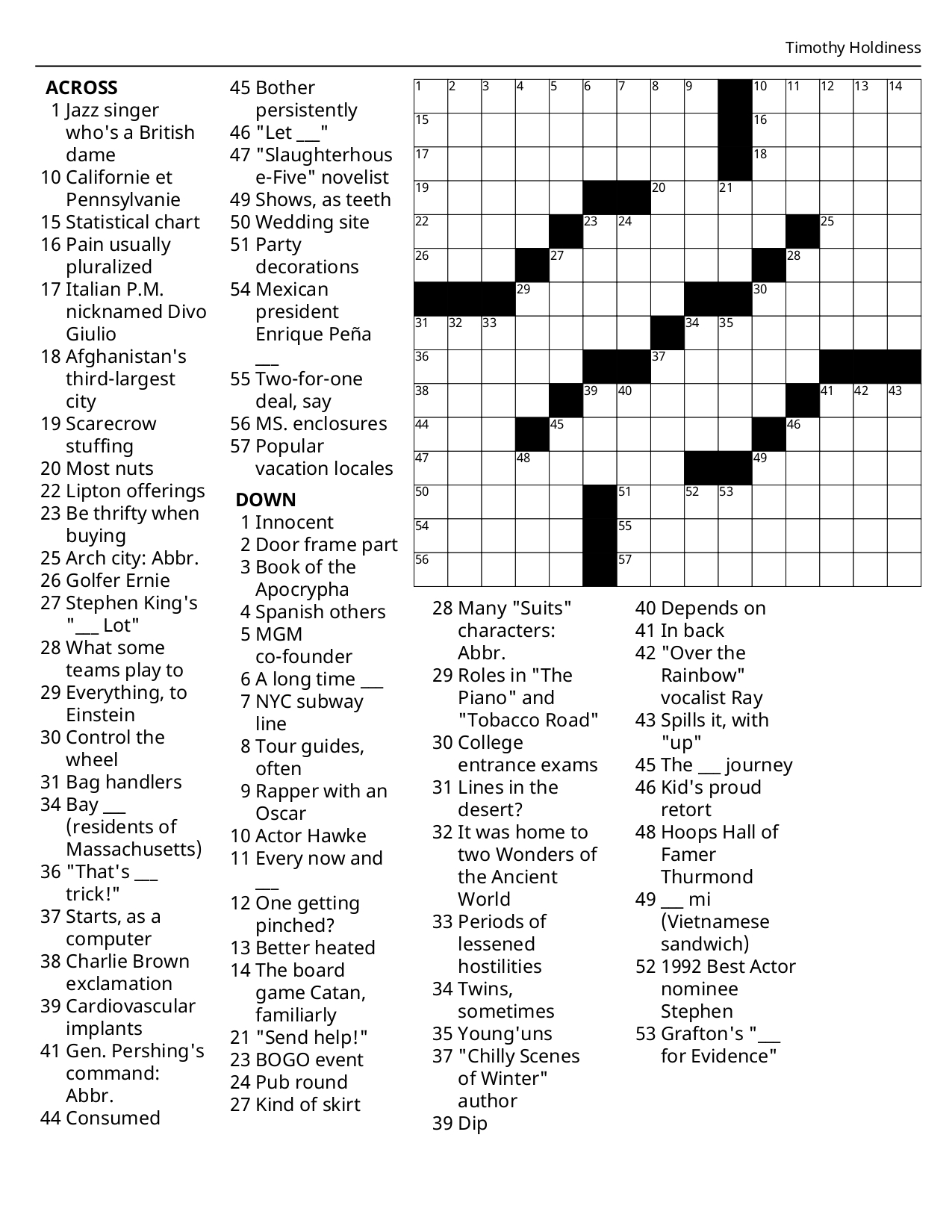 Free Daily Crossword Puzzle Printable