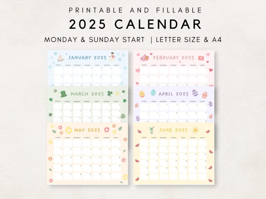 Cute 2025 Calendar Printable Monthly Calendar 2025 2025 Planner Monthly Planner 2025 Aesthetic Calendar Editable Calendar Etsy
