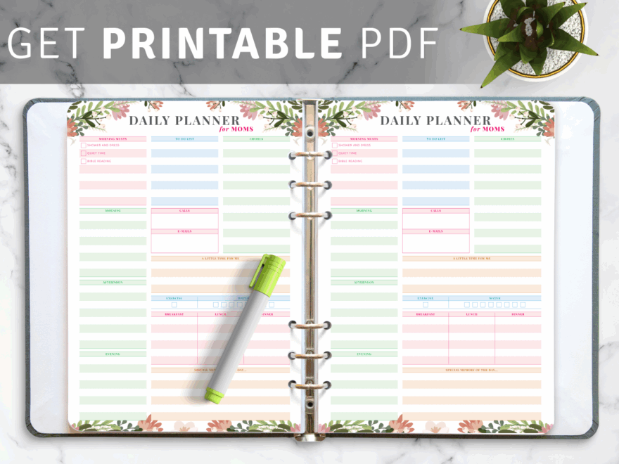 Daily Planner For Moms PDF Organize Tasks Kids Self Care