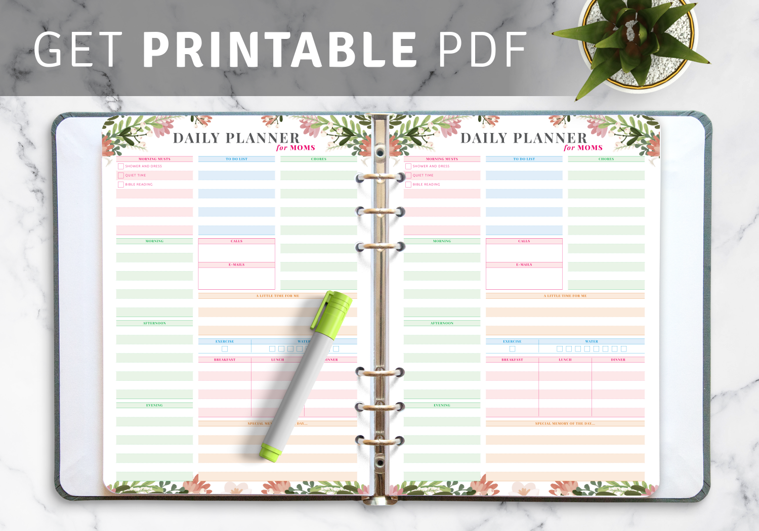 Daily Planner For Moms PDF Organize Tasks Kids Self Care