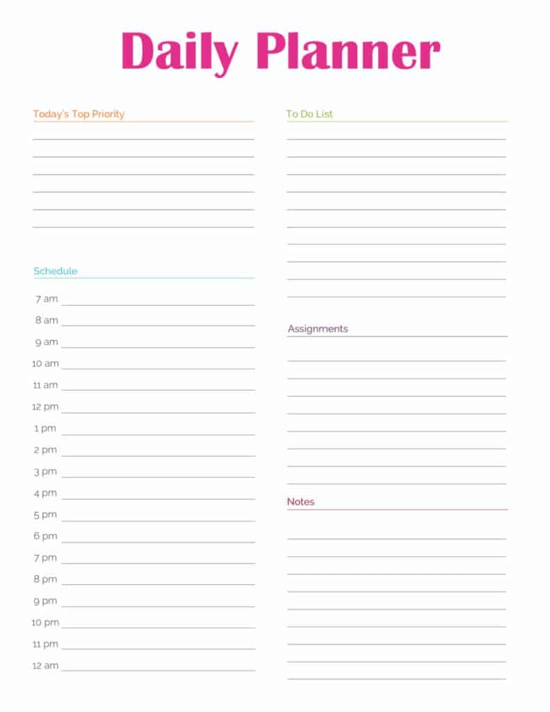 Daily Planner Template Printable