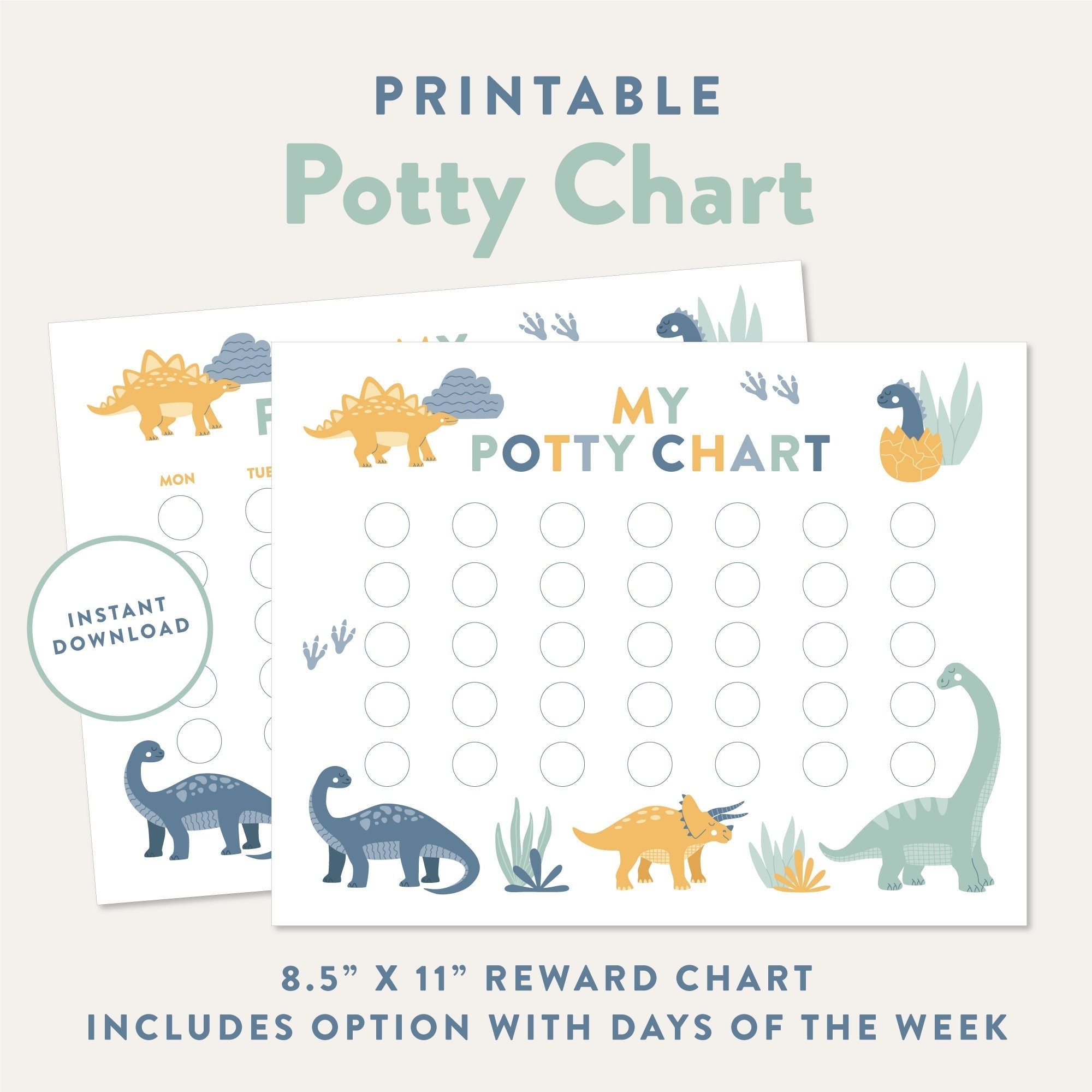 Dinosaur Potty Chart Printable Potty Training Reward Chart For Kids Toddler Chart Dino Sticker Chart Instant Download PDF Etsy