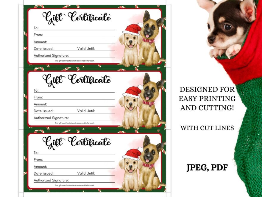 Dog Gift Certificate Pet Gift Voucher Pet Gift Coupon Instant Download Ready To Print Cute Dog Grooming Christmas Coupon Etsy