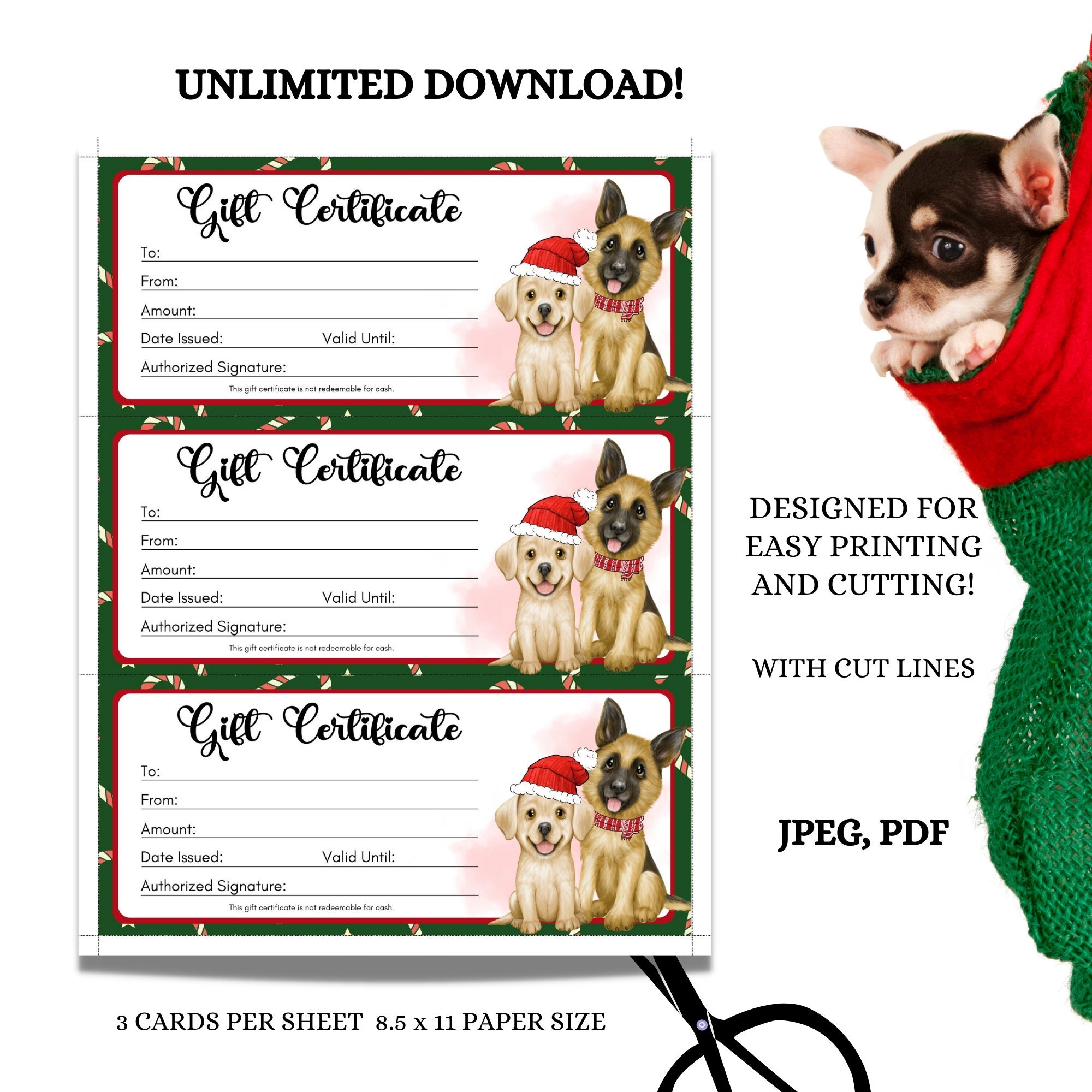 Dog Gift Certificate Pet Gift Voucher Pet Gift Coupon Instant Download Ready To Print Cute Dog Grooming Christmas Coupon Etsy