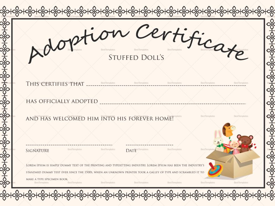 Doll Adoption Certificate Design Template In PSD Word