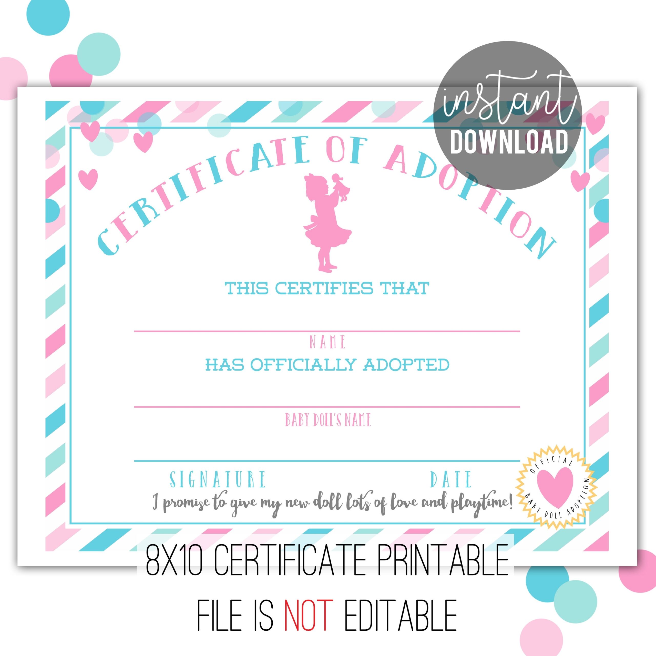 Doll Adoption Certificate Printable Doll Party Activity Doll Birthday Doll Printables Doll Party Ideas Dollie And Me Adoption Etsy