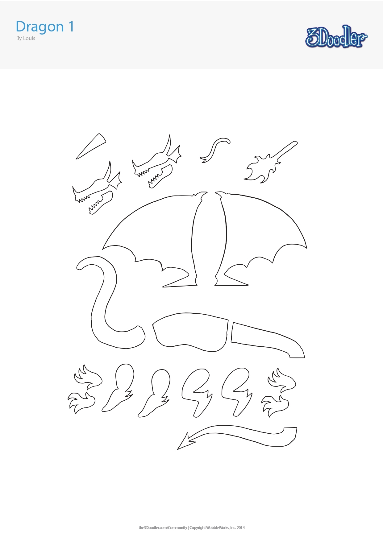 Dragon 1 3D Pen Stencil 3Doodler