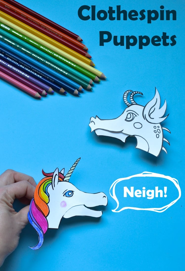 Dragon And Unicorn Clothespin Puppets With Free Printable Designs