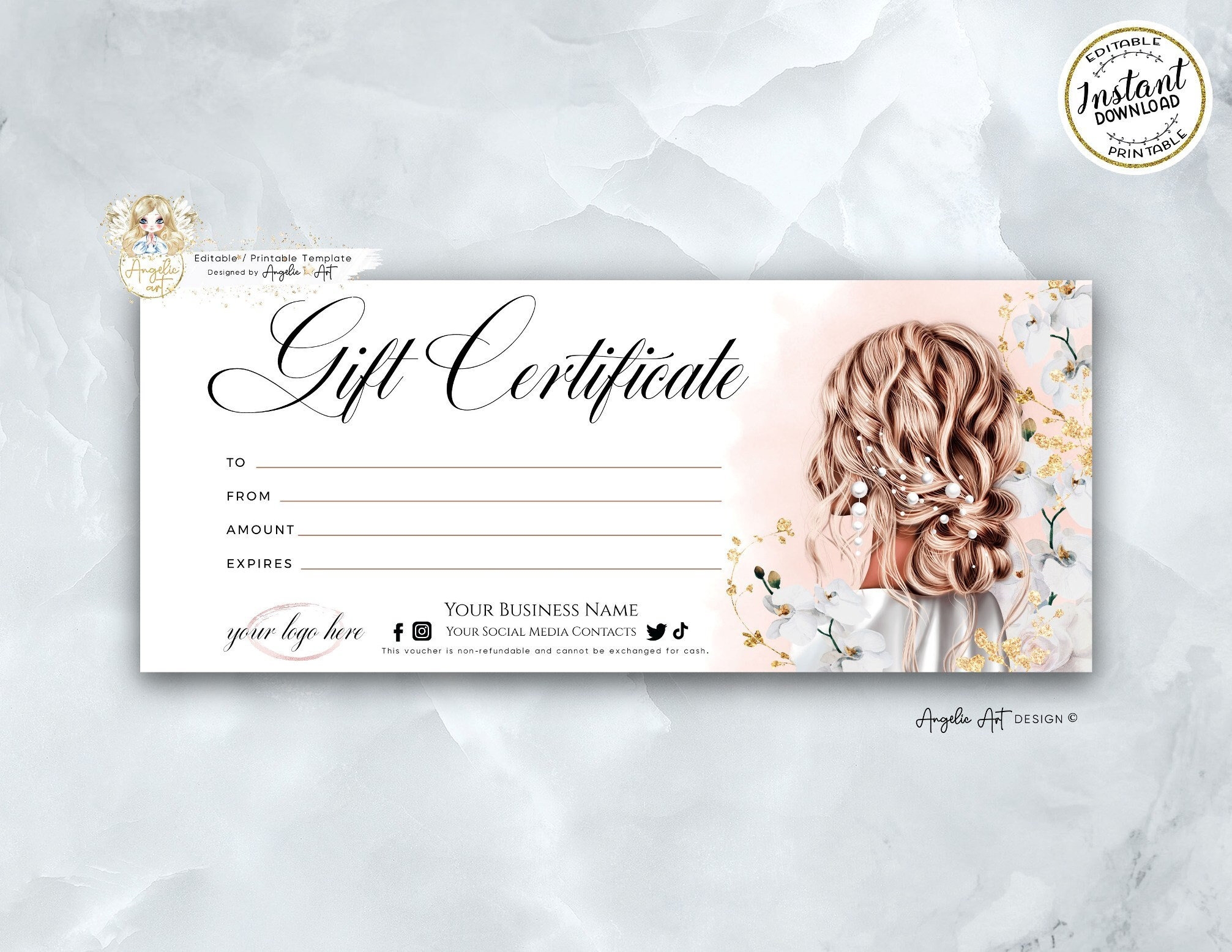Editable Beauty Gift Certificate Template Hair Salon Gift Voucher Hair Stylist Printable Gift Card Template Bridal Hair Certificate Template Etsy