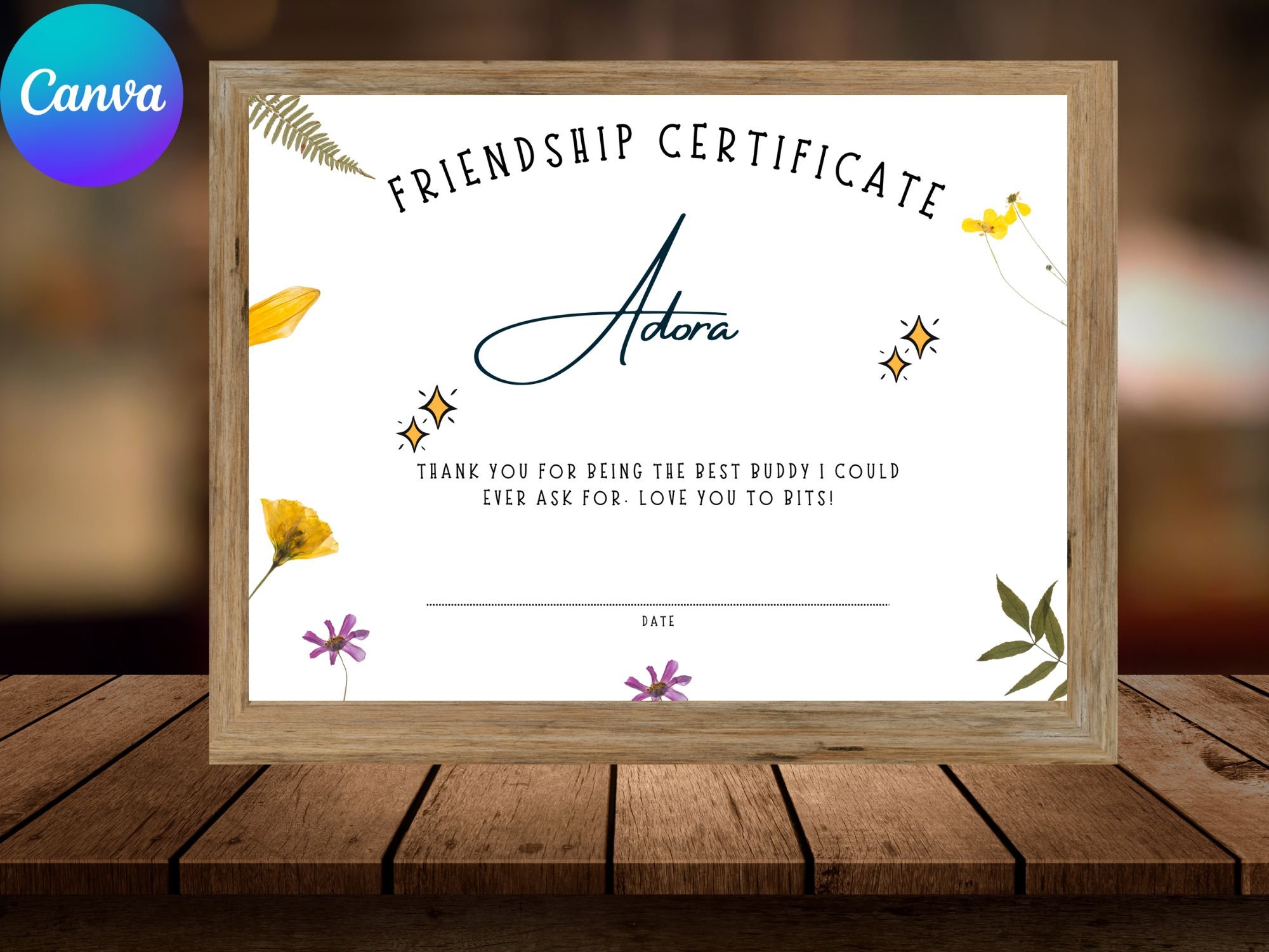 Editable Best Friend Forever Certificate Template Personalized Gift For Friend Best Friend Award Friendship Gift Certificate Download Jet Etsy