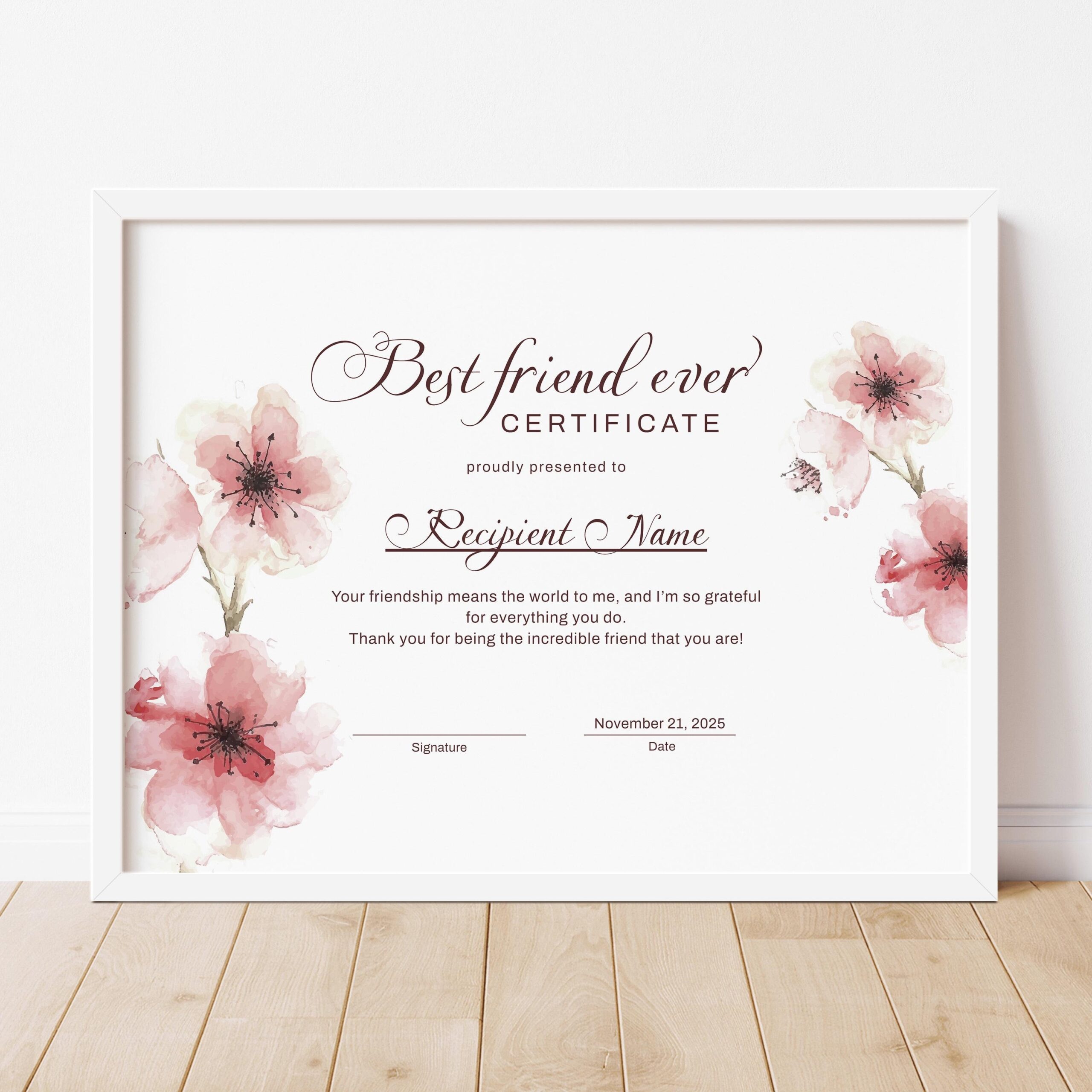 Editable Best Friend Forever Certificate Template Personalized Gift For Friend Best Friend Award Friendship Gift Certificate Download Jet Etsy