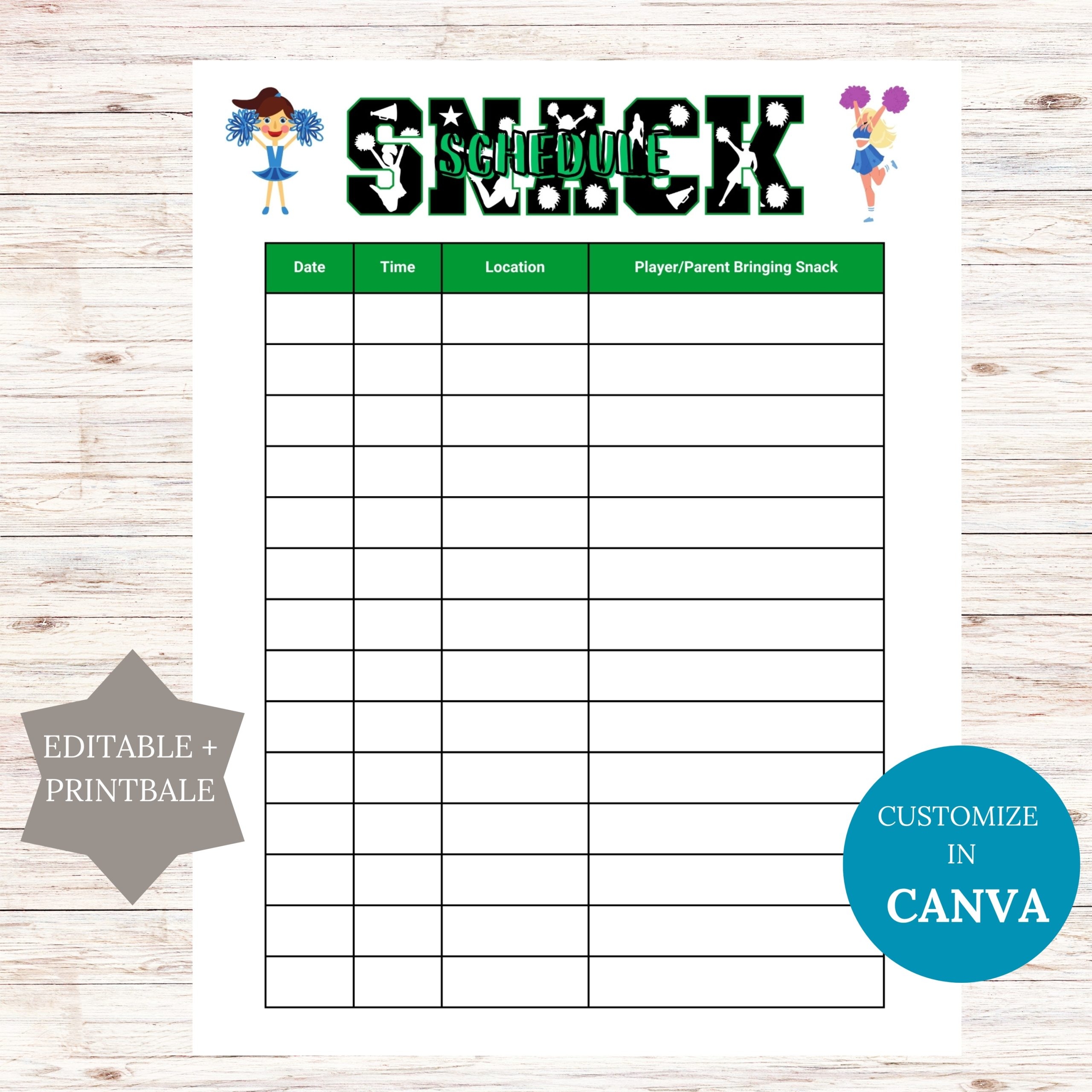 Editable Cheer Snack Sign Up Sheet Printable Instant Download 