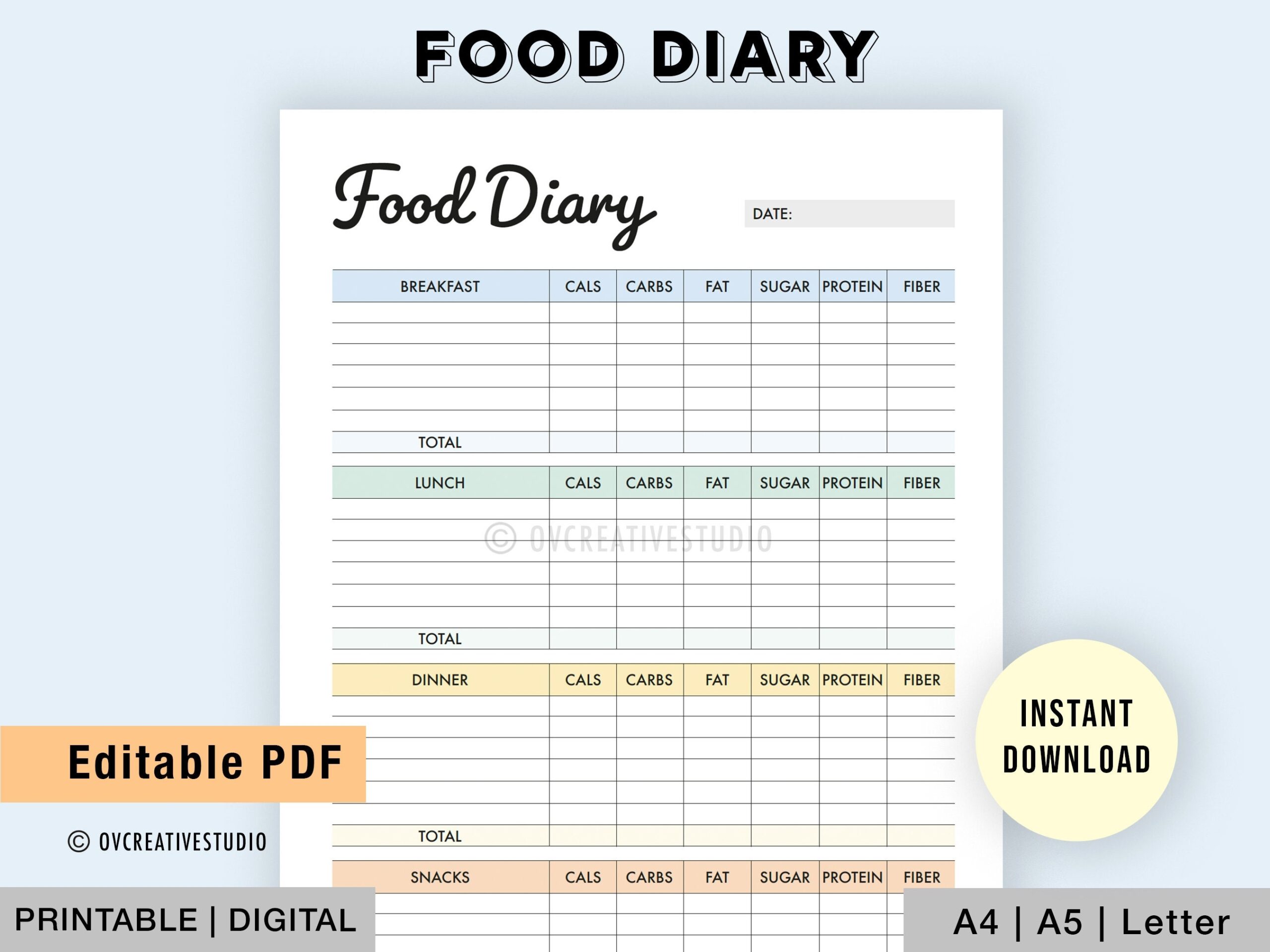 Printable Food Journal Food Diary Template