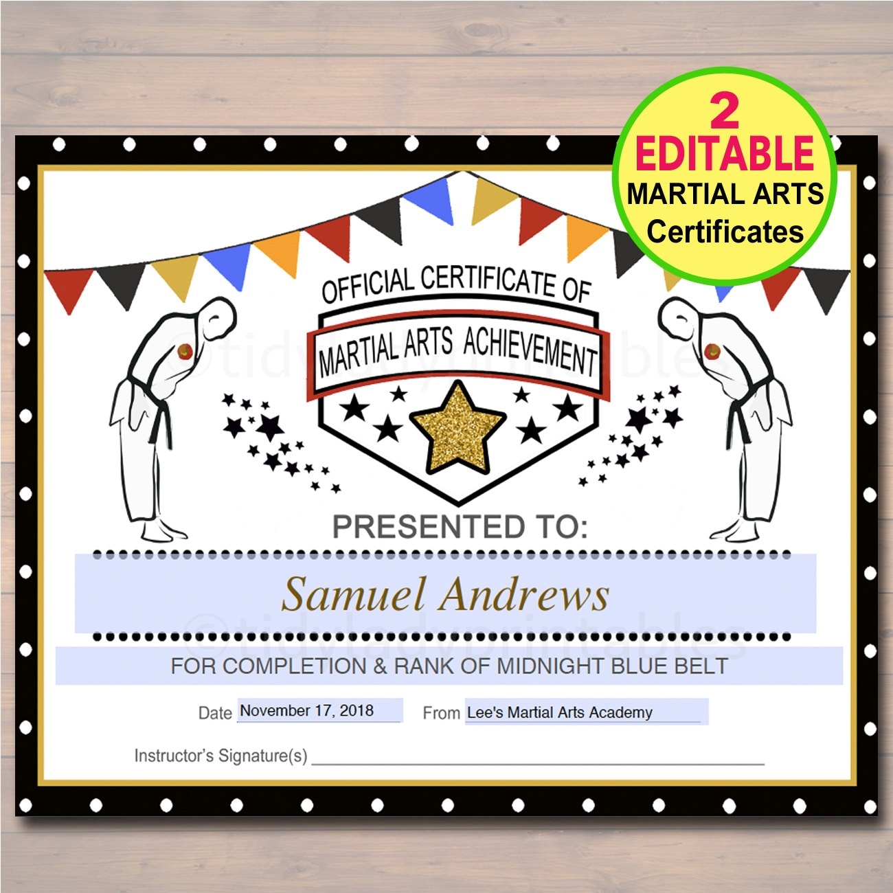 EDITABLE Martial Arts Certificates INSTANT DOWNLOAD Karate Belt Awards Ninja Party Printable Printable Martial Arts Acheivement Awards Etsy