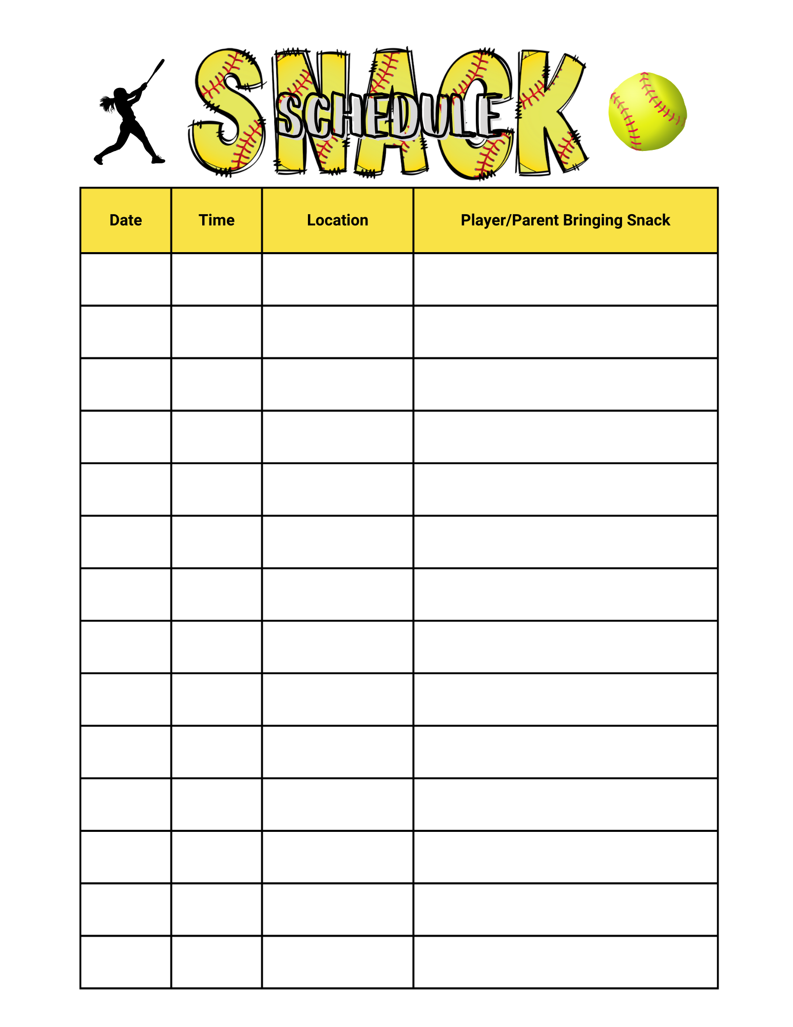 Printable Snack Schedule Template