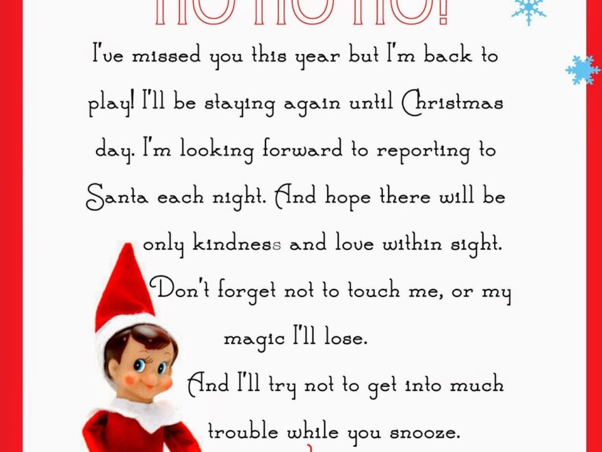 Elf On The Shelf Letter free Printable