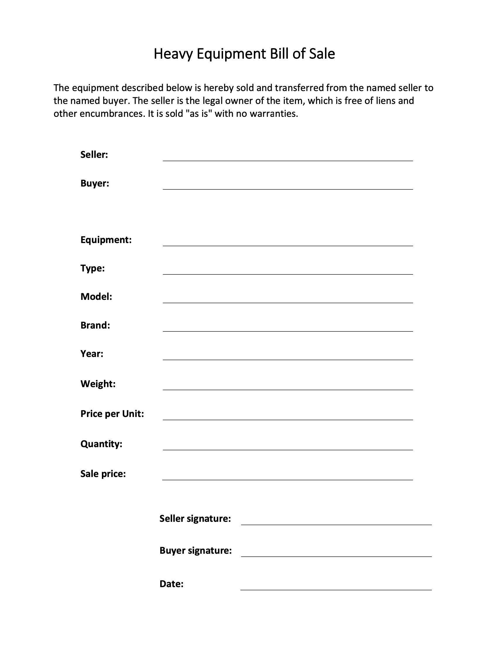 Equipment Bill Of Sale Heavy Machinery Sale Contract Commercial Parts Dealer Proof Of Purchase Receipt Proof Of Ownership Template PDF Etsy