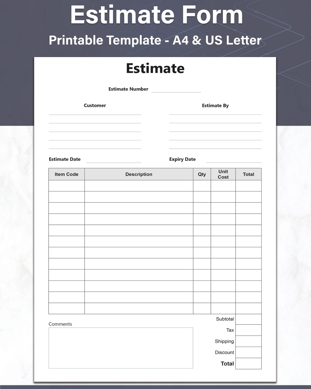 Estimate And Quote Template Simple Estimate Form Printable Quote And Work Estimate Sheet Ideal For Business Owners And Professionals Etsy Israel