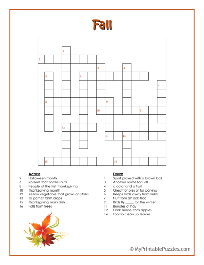 Seasonal Adult Crossword Puzzles Printable