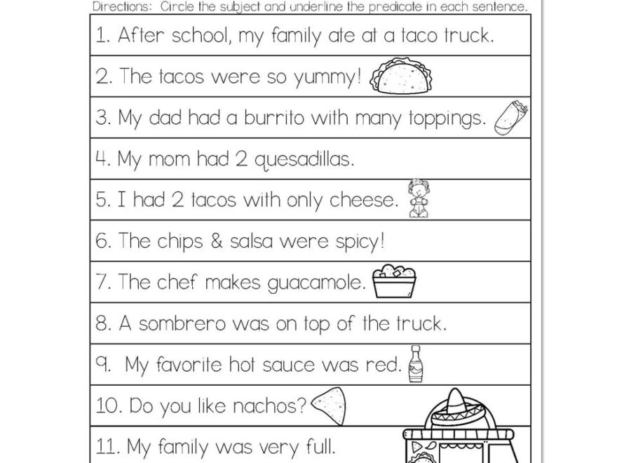 Fall Early Finishers 2nd Grade ELA Subject Predicate Serving Up Sentences Lucky Little Learners