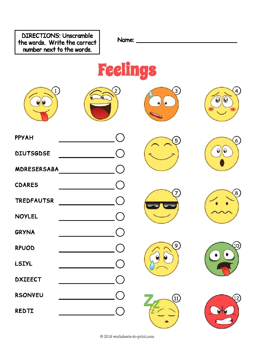 Free Printable Feelings Worksheets