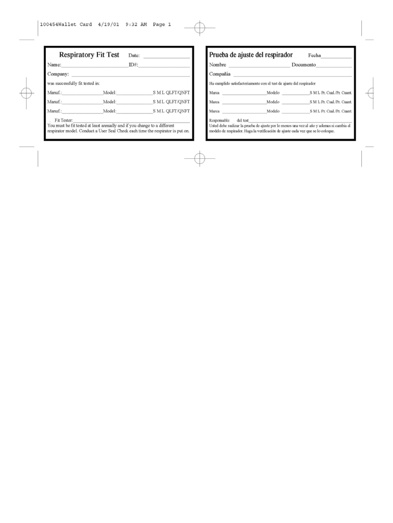 Fit Test Card Fill Online Printable Fillable Blank PdfFiller