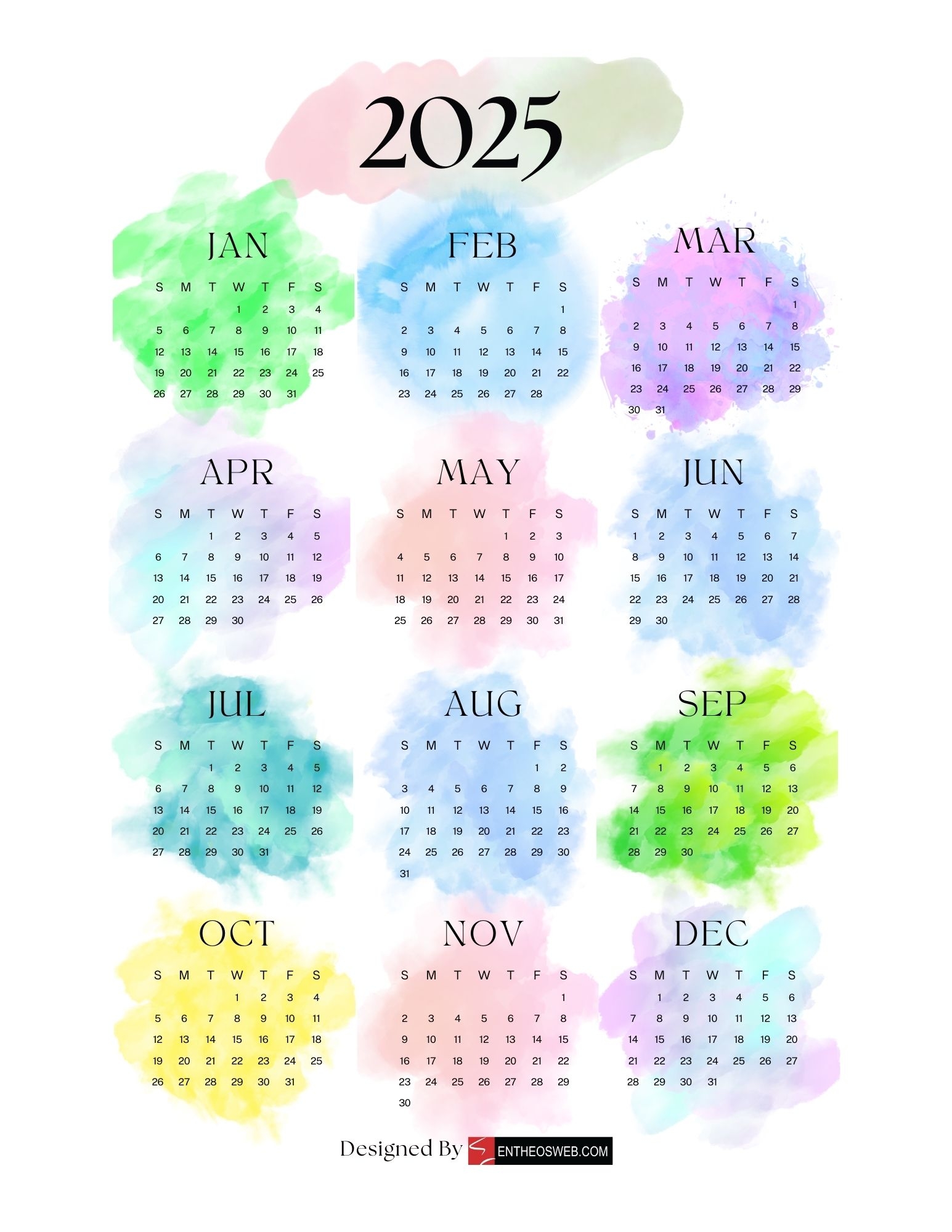 Cute 2025 Printable Calendar