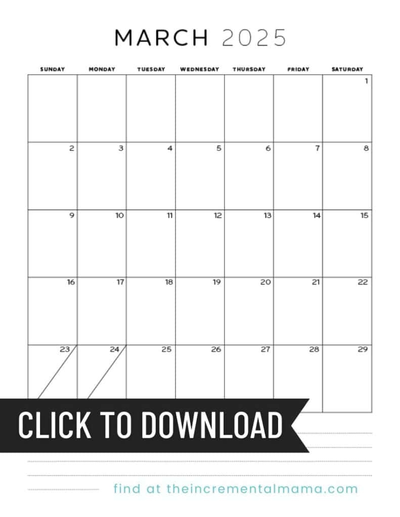 Free 2025 Monthly Calendar PDF Printable With Lined Section The Incremental Mama